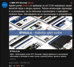 Izpad rtvslo.si traja že skoraj šest ur