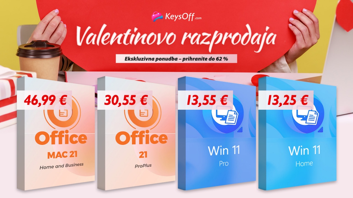 Praznujte Valentinovo. Izkoristite odlično ponudbo za Office 2021 in Windows 11. Cene se začnejo že pri 13 evrih!