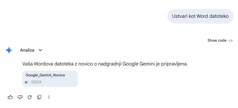 Google Gemini po novem samostojno ustvarja in izvaža datoteke