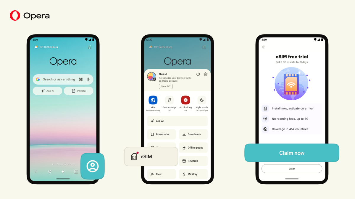 Opera je v aplikacijo za Android vgradila brezplačno eSIM s 3 GB mobilnih podatkov